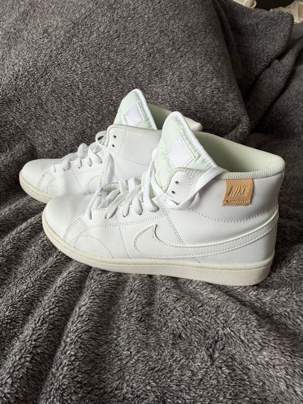 Nike White Mid-Top Sneakers with Tan Heel Patch